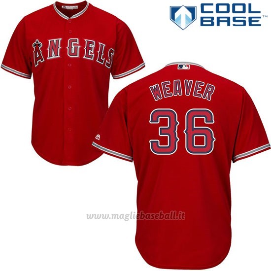 Maglia Baseball Uomo Los Angeles Angels 36 Jerojo Weaver Scarlet Cool Base